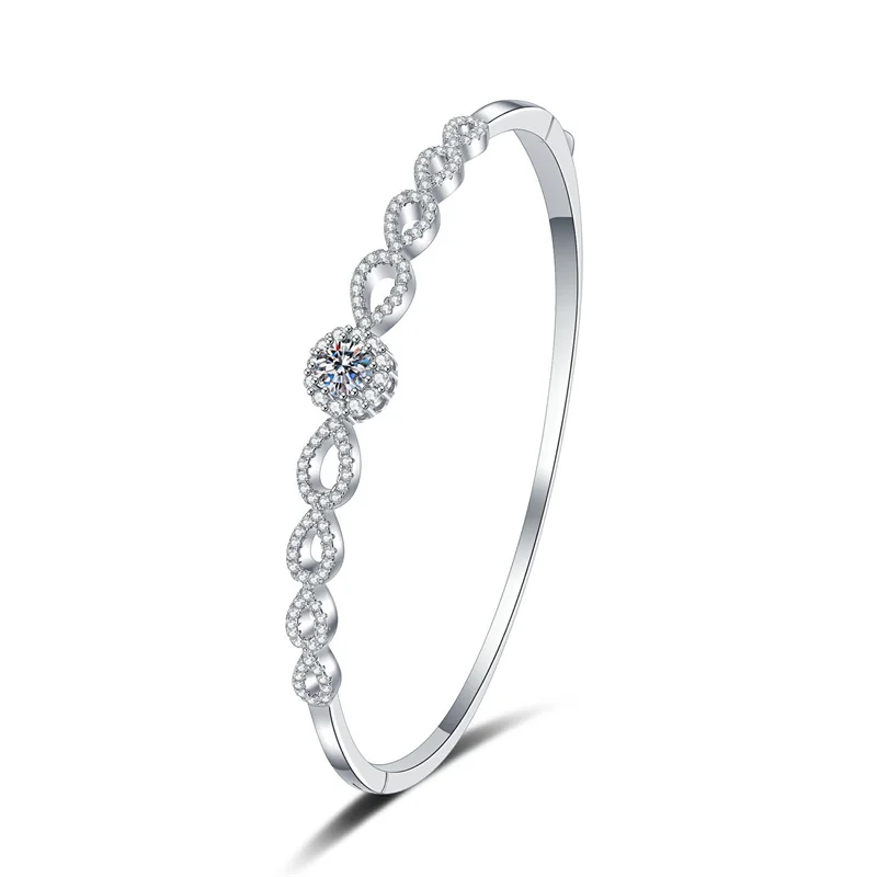 

ZFSILVER Silver 925 Fashion Luxury Trendy Moissanite Design Waterdrop Bangle Bracelet For Charms Women Wedding Jewelry Gift S070