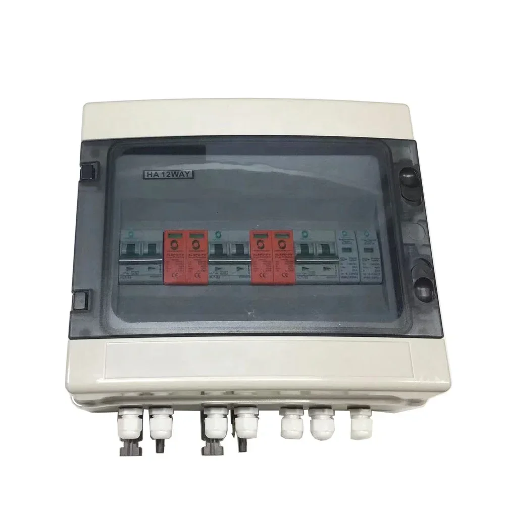 WSDB-PV Series IP65 2 DC 1 AC Solar PV Array Strings Combiner Box مع موصل الطاقة الشمسية وغدة الكابل