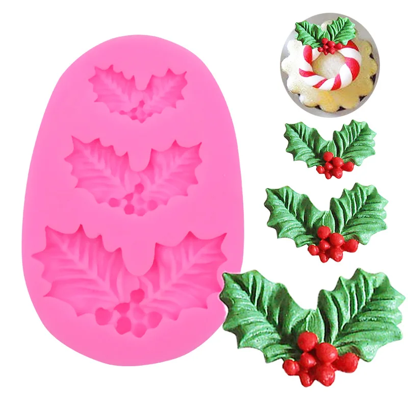 Leaf Shape Silicone Mold Kitchen DIY Cake Baking Decoration Fudge Biscuit Chocolate Mold Christmas Holly Leaf Silicone Mold