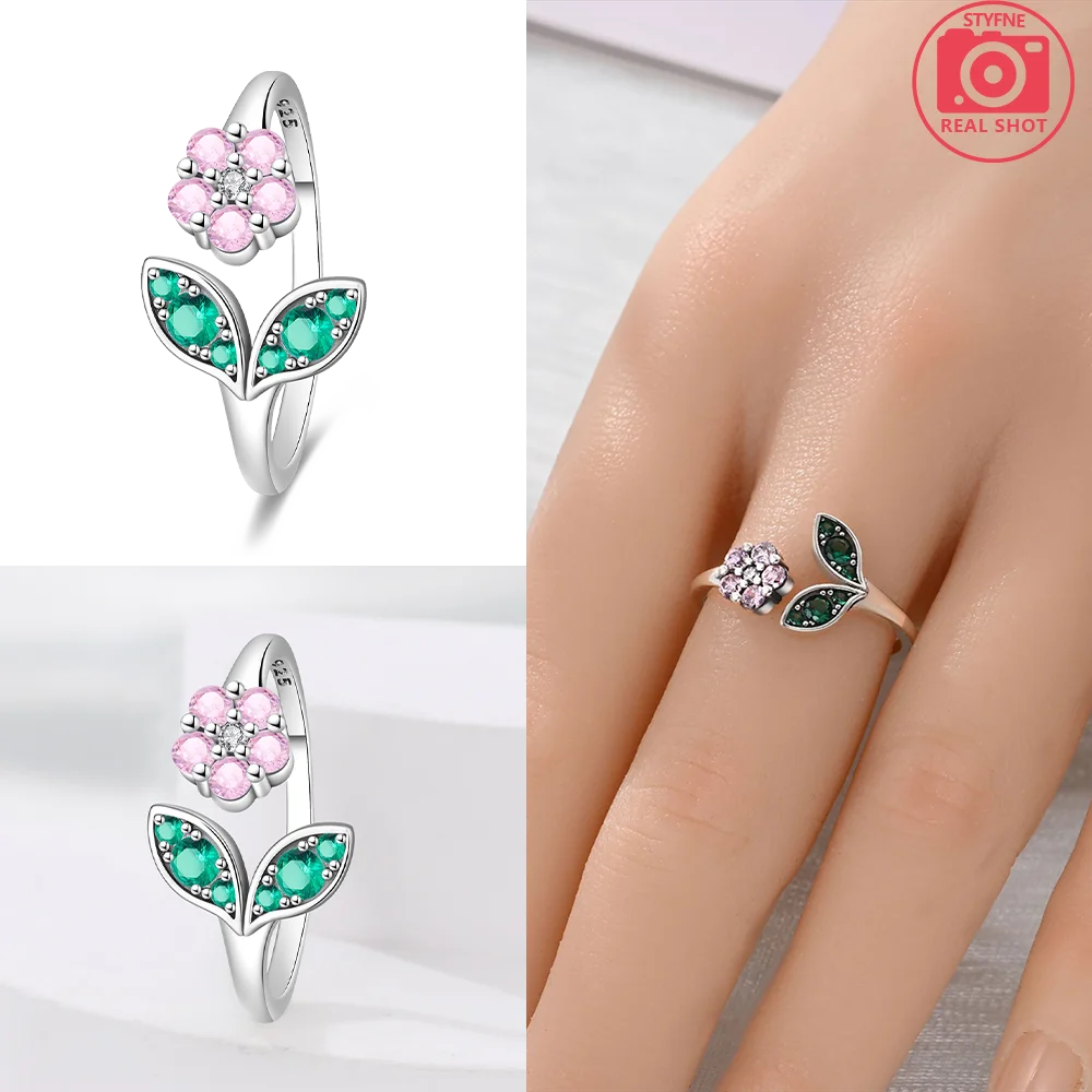 925 Sterling Silver Pink Butterfly Flower Women Rings Fit Pattern Rings For Women Girls Jewelry Birthday Anniversary