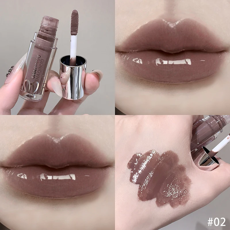 Spiegelnder, wässriger Lipgloss, langanhaltend feuchtigkeitsspendender Lip Tint, cooles Schwarz, Silbergrau, Perlmutt, fein glitzernder Lippenstift, Make-up-Kosmetik – Detail 5