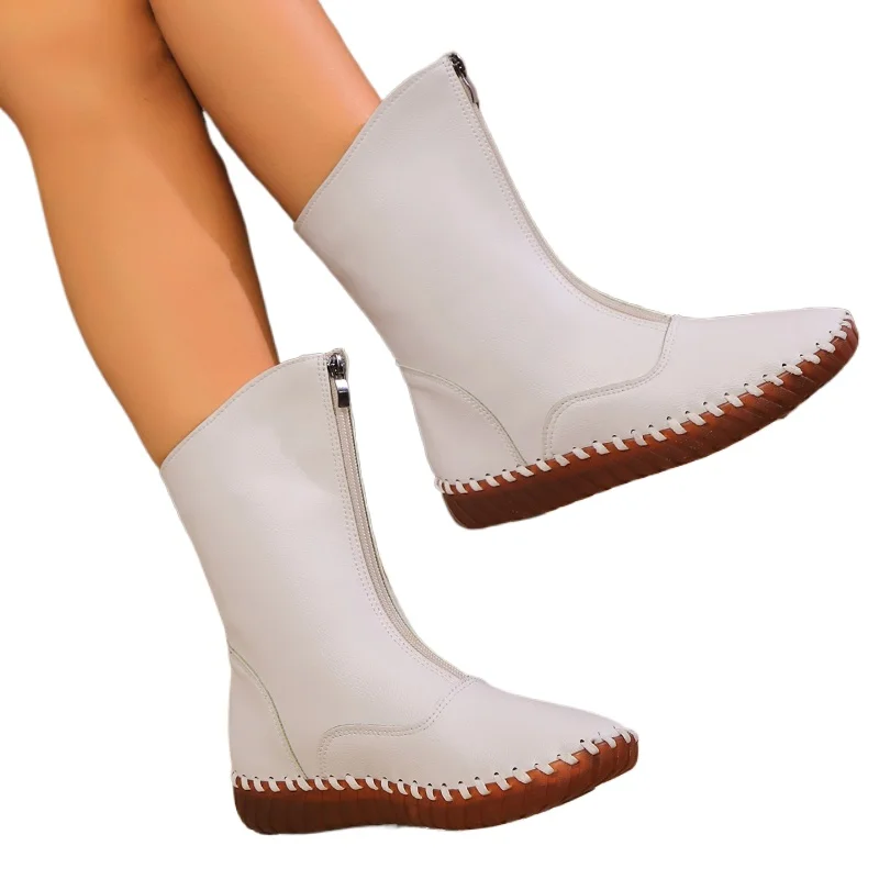 

2026 New Front Zipper Short Plush Ankle Boots Women Autumn Winter Flat Bottom Waterproof Western Woman Short Botas Botines 36-43