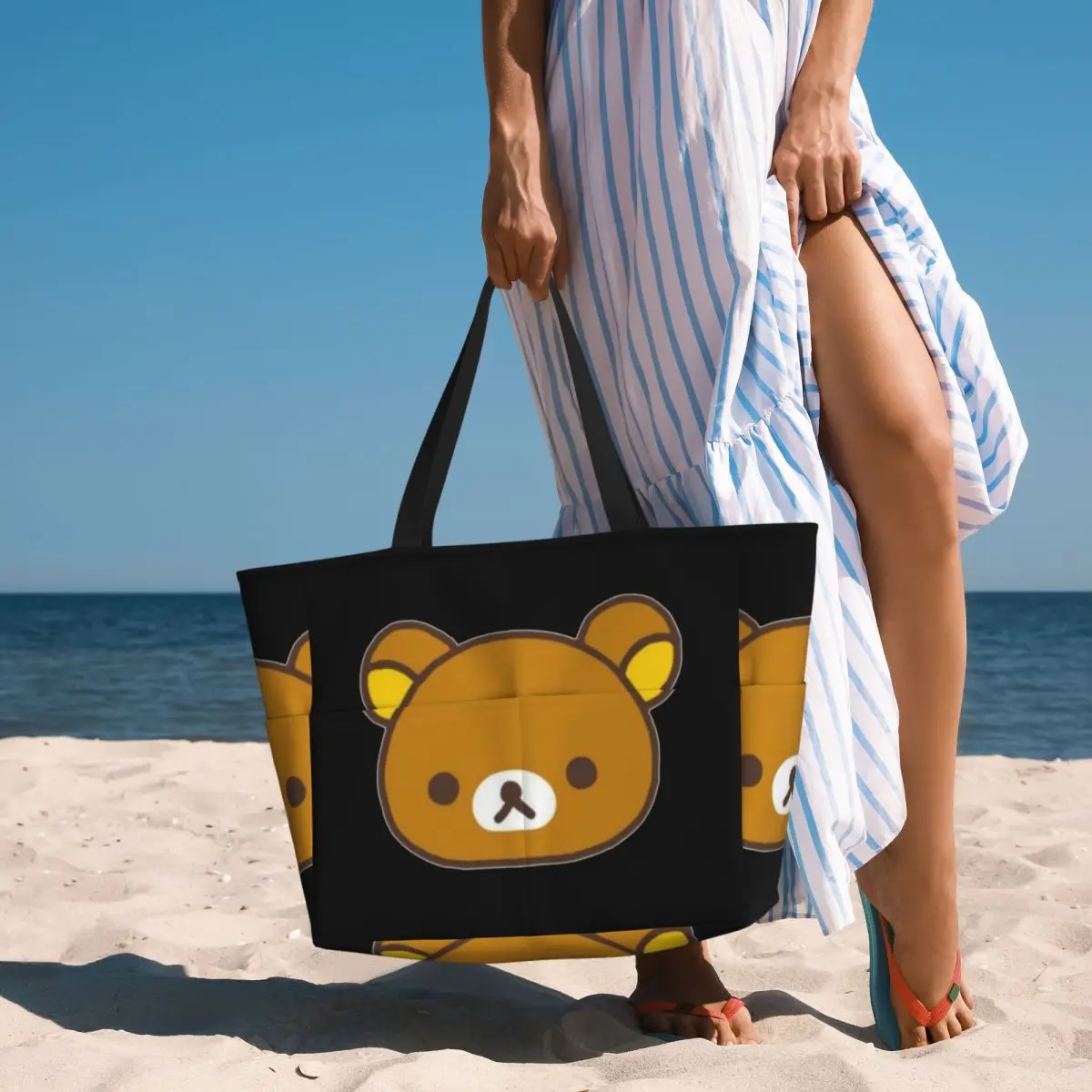 Rilakkuma Sakura Beach Tote Bag Sport Gym Yoga Duffle Large Tote Bag Women Travel Bag Fitness bag