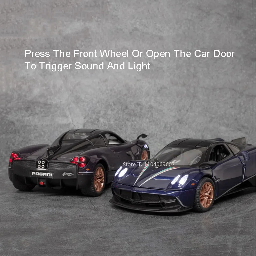 1:32 Pagani Huayra Dinastia Giocattolo Modello di auto sportiva Pressofuso in lega Suono Luce Tirare indietro Pneumatici in gomma Veicolo da corsa per la raccolta