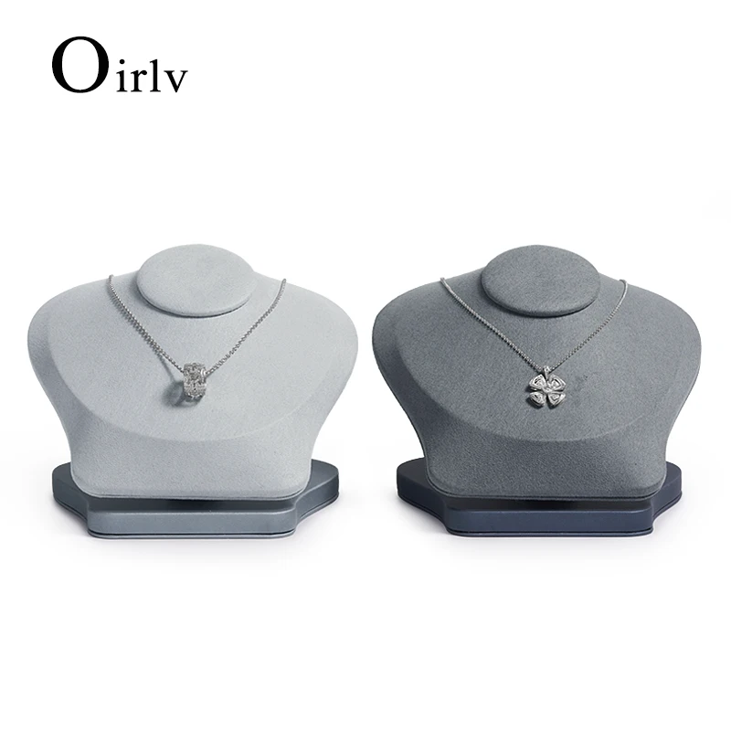 

Oirlv High-end Grey PU Leather Necklace Display Bust with Microfiber Jewelry Display Props Mannequins Necklace Storage Holder