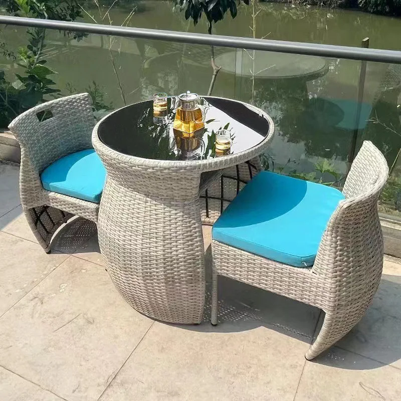 Balcony tea table chair rattan chair three-piece set coffee table outdoor courtyard leisure terrace balcony