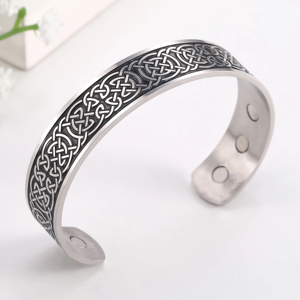 Kkjoy Armreifen für Frauen Männer Silber Farbe Edelstahl Liebe Vogel Knoten Triquetra Öffnung Armband Vintage Mode accessoires – Detail 8