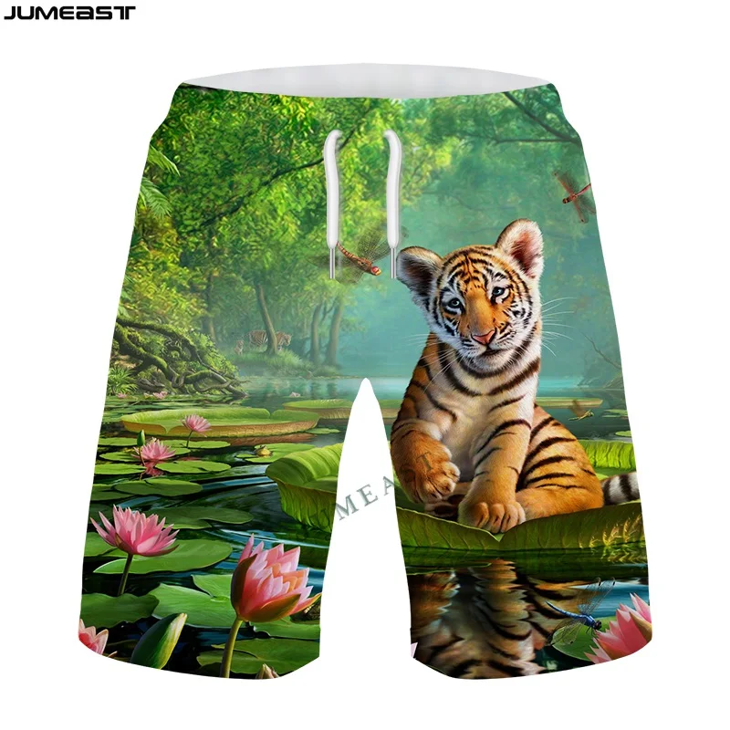 Jumeast Y2k Men Women 3D Printed Animal Tiger Hip Shorts Trunks Quick Dry Beach Casual Sweatpants Short Pants