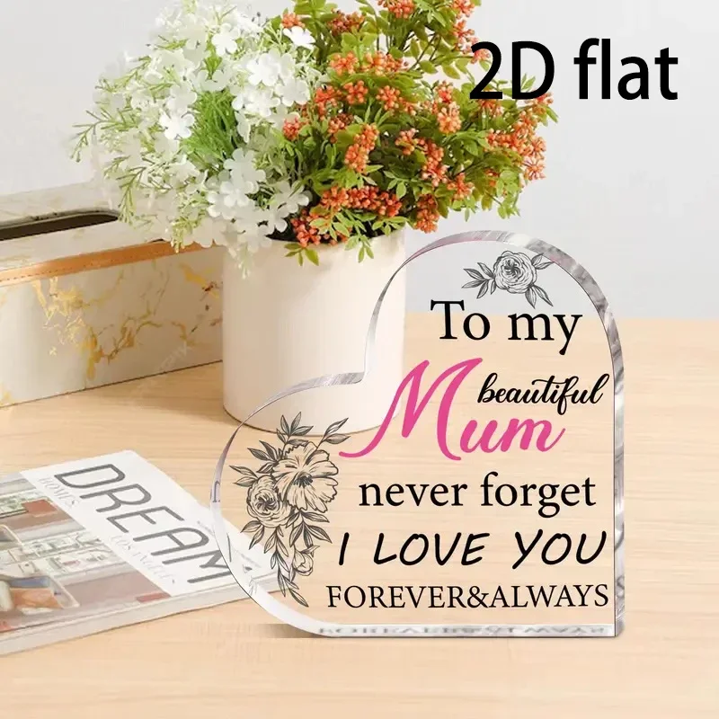 Heart Acrylic Desk Plaque To My Beautiful Mum, Floral Pattern Mother's Day Gift Ornament