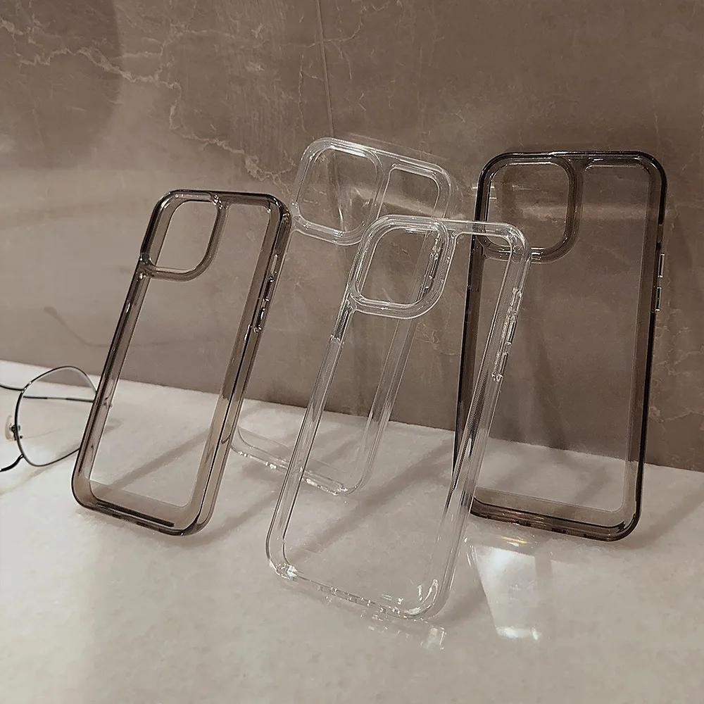 Klare Acryl-Rückseite, schützende, stoßfeste Hülle für iPhone 16, 15, 14, 13, 12, Pro Max – galvanisierte Seitentasten