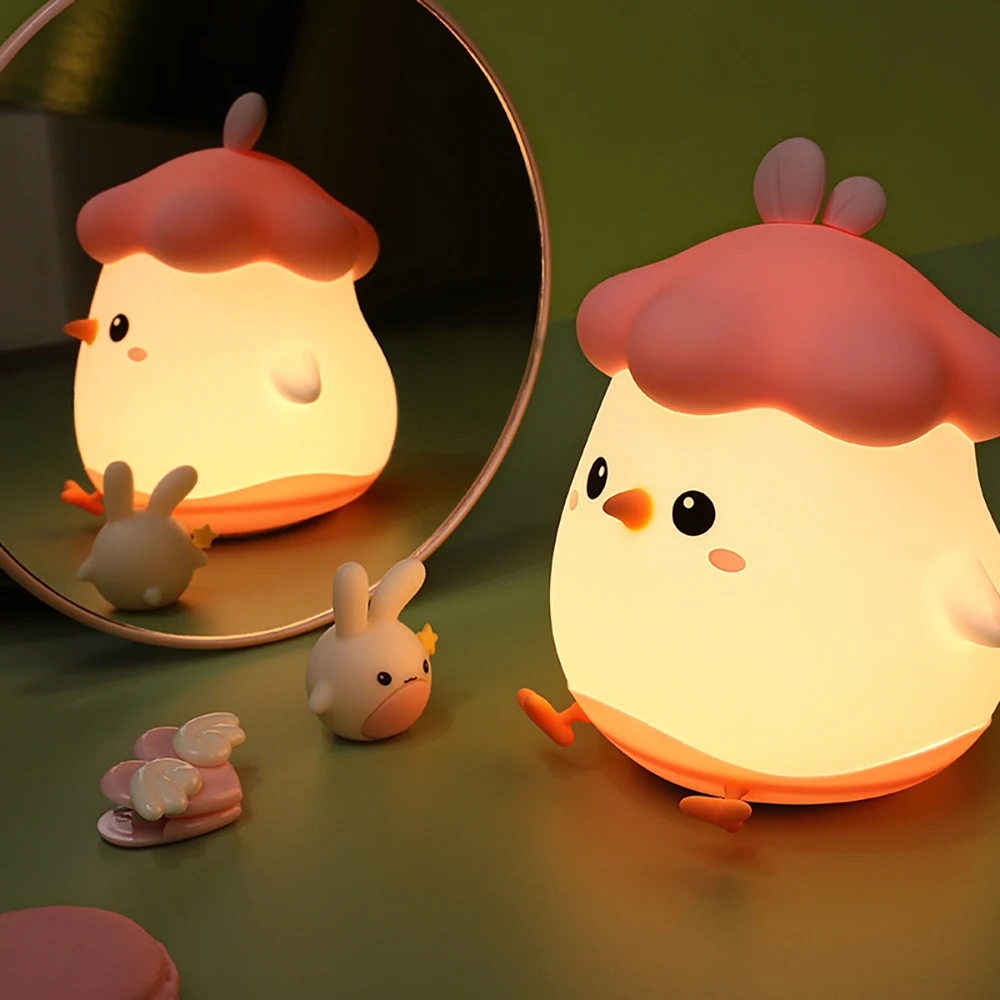 LED NightLight Veggie Chick Shape Silicone Patting Lamp Bedroom Bedside Decor Festival Atmosphere Light Holiday Gift For Couple