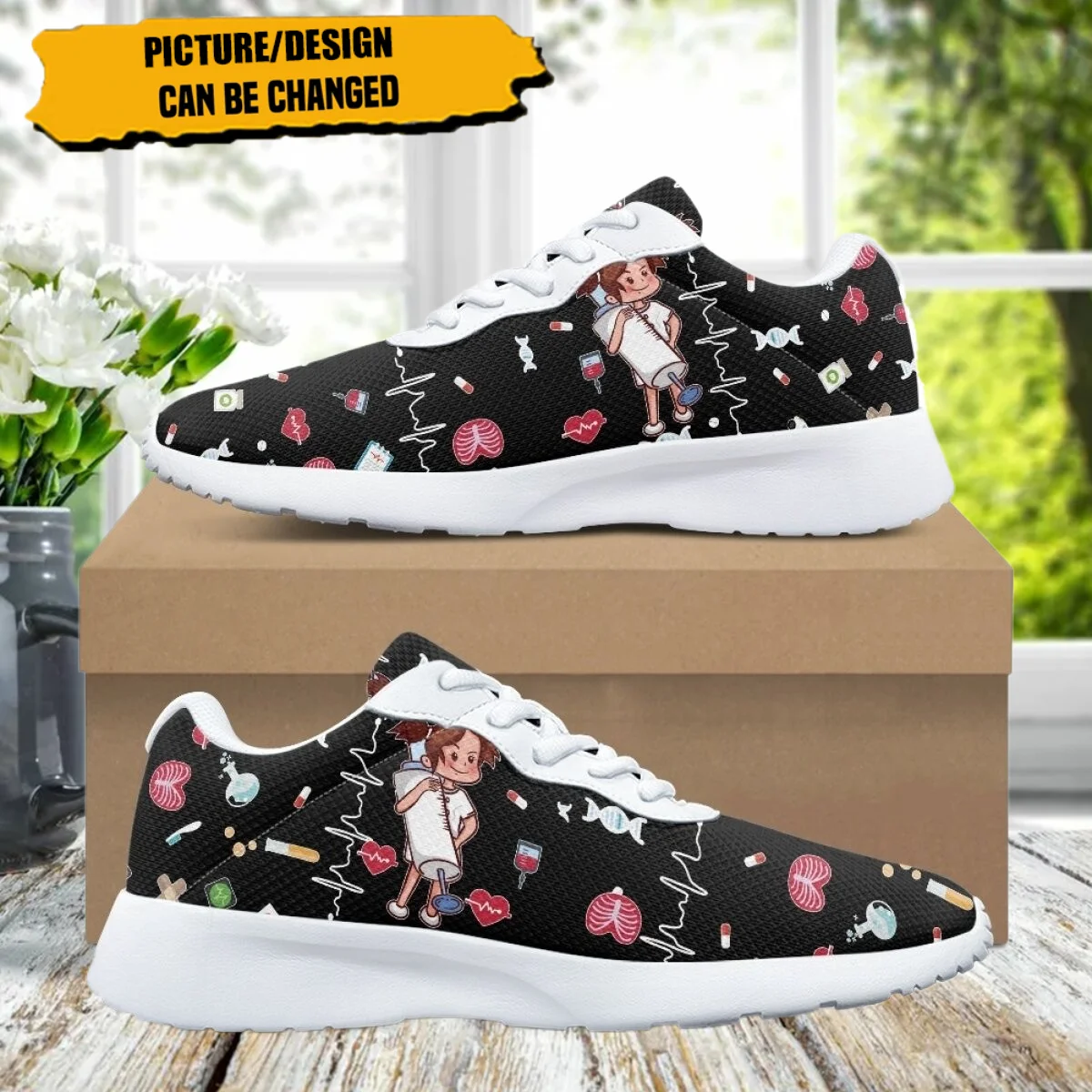 

Nurse Medical Tools Print Sneakers Women Lace Up Travel without tired feet Cozy Outdoor Sneakers Men's Training Basketball Shoes