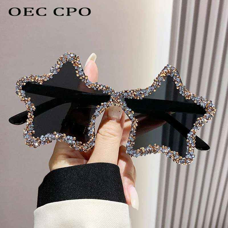 Luksusowe diamentowe okulary przeciwsłoneczne w kształcie gwiazdy kobiety trendy Rhinestone błyszczące okulary przeciwsłoneczne damskie Punk okulary w stylu bez oprawek gafas de sol
