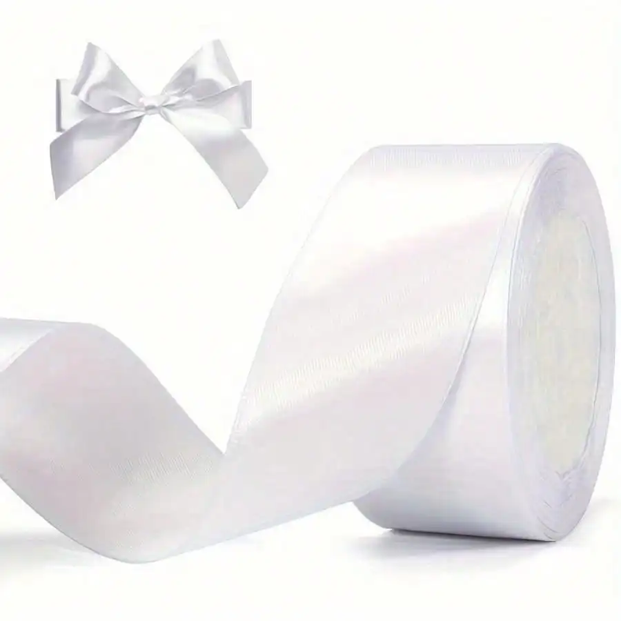 5cm 25Yards White Satin Ribbon for DIY Handmade Bows, Wedding Supplies, Romantic Party Decor, Christmas Tree Ornaments