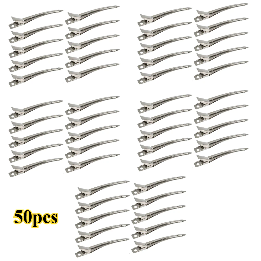 50pcs Wholesale Duck Bill Clips Rustproof Metal Curl Clips with Holes for Hair Styling Hair Coloring Silver Hair Clip for Bangs