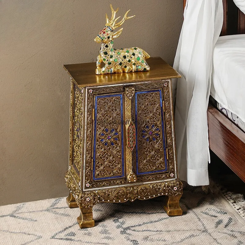 South East Asia style solid wood table Thai retro bedroom bedside table small furniture storage small cabinet
