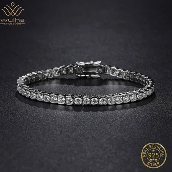 WUIHA created real 925 Sterling silver 3EX round cut 3MM VVS1 Moissanite tennis bracelets for women men
