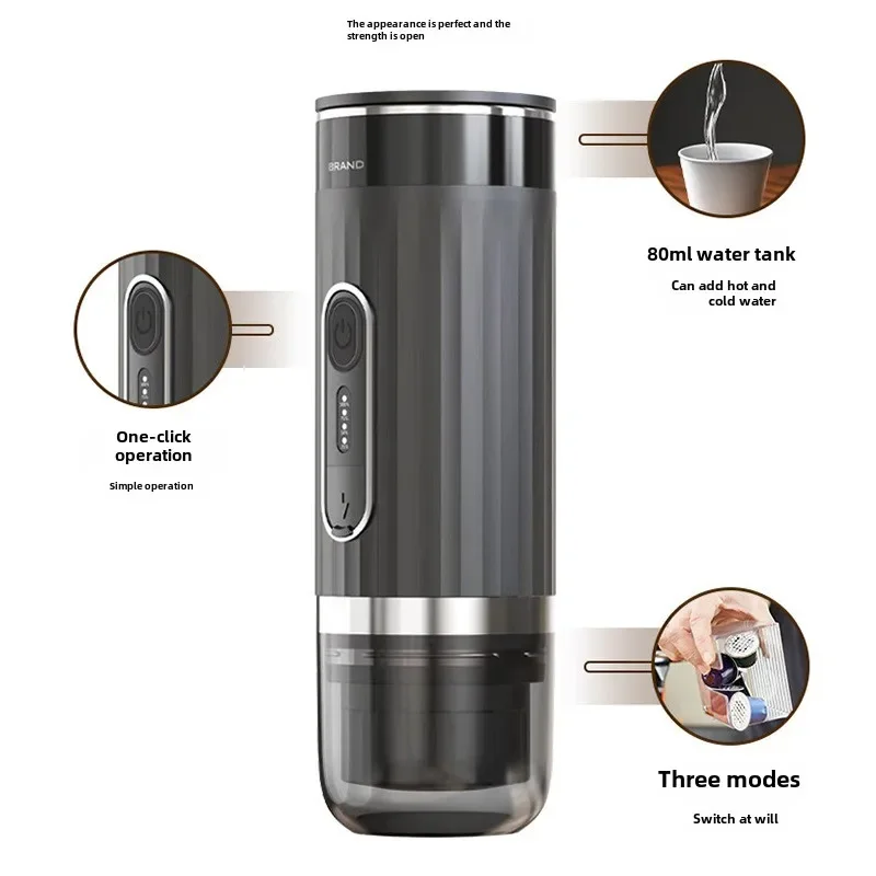 Portable Coffee Maker Italian Espresso Machine 3-in-1 Capsule Powder Electric Car Mounted Wireless Heating Coffee Machine