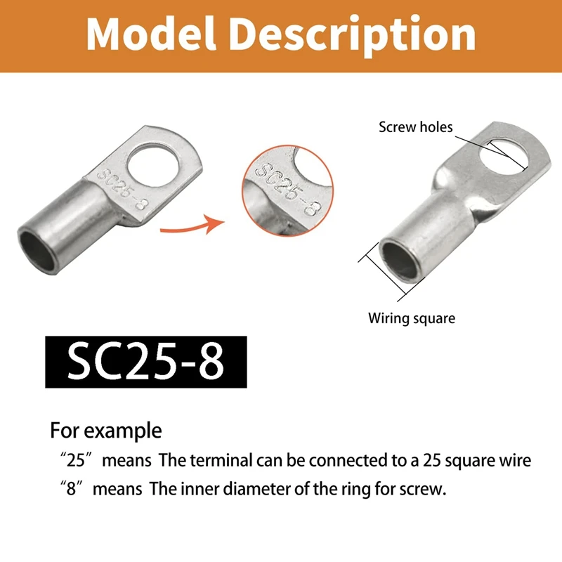 220Piece Bare Ring Terminals Lug Tinned Copper Tube Lug Seal Battery Wire Connectors Cable Crimped SC4-SC25