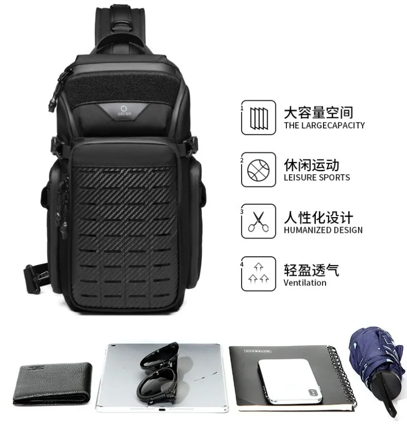 Men's Waterproof Tactical Chest Bag Crossbody Sling Shoulder Messenger Bag Outdoor Sports Travel Multifunctional