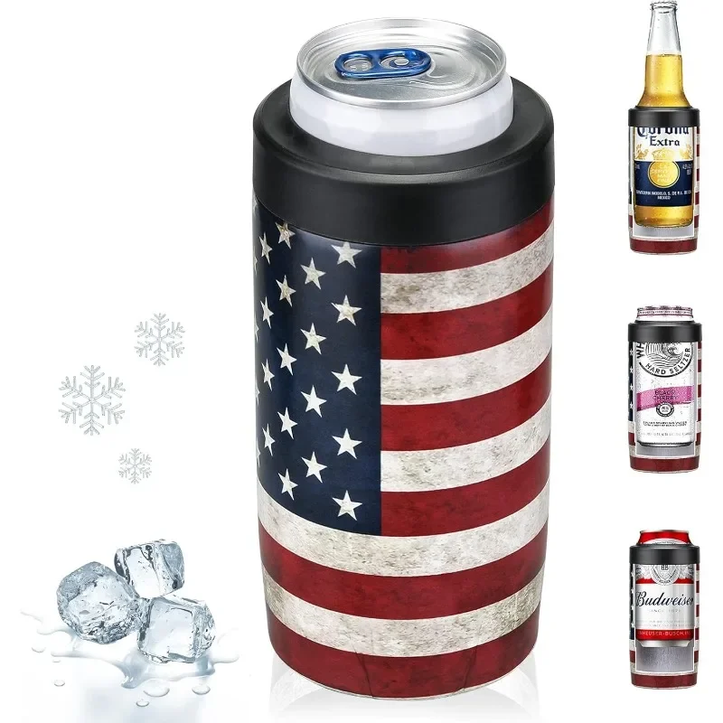 Enfriador de latas Delgado 4 en 1, soporte de lata de cerveza aislado de acero inoxidable de doble pared, funciona con botellas y tazas de pinta