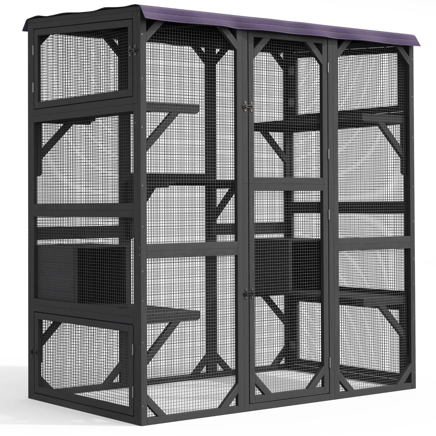 Outdoor Cat Enclosure 70 Inch Walk-in Catio for Multiple Cats,Black | Weatherproof Cat House with Tarp Roof, Kitty