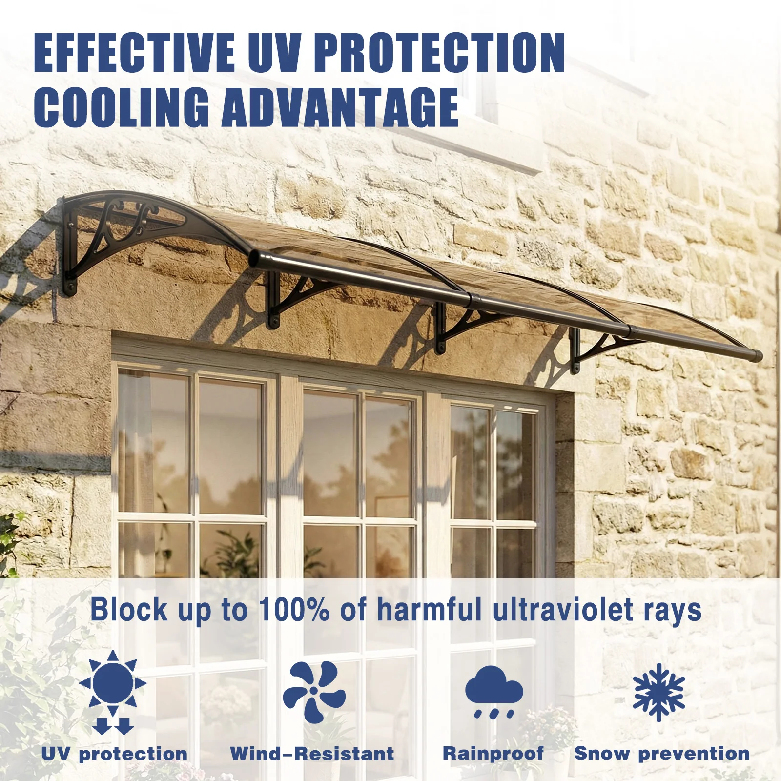 

Awning for Door Entrance Strong Load-Bearing Capacity Door Awnings Exterior with Drainage Sink for Rain Snow Sunlight Protection