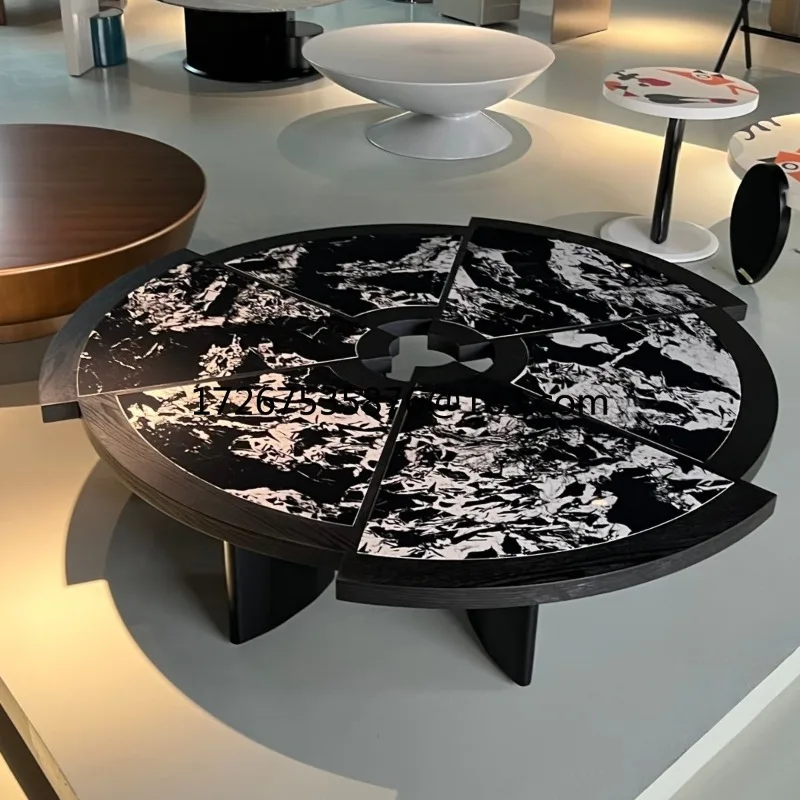 

Round coffee table, living room, black tea table, Italian wabi-sabi style, Rio solid wood slate special-shaped coffee table