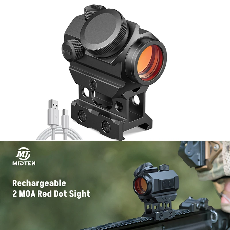 

MidTen Rife Scope Red Dot 2 MOA Reflex Sights Rechargeable with Lower 1/3 Co-Witness Riser Compatible with 21mm Picatinny Rail