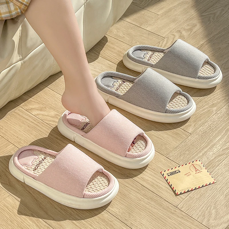 Casual Platform Slippers Women House Fashion Designer Shoes Girls Flats Indoor Elegant Slippers Ladies Linen Breathable Footwear