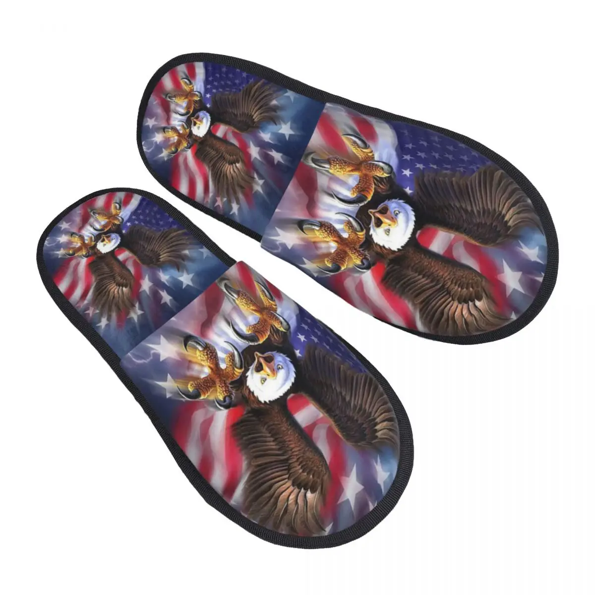 Custom American Flag And Eagle House Slippers Women Soft Memory Foam US Patriotic Slip On Bedroom Slipper Shoes