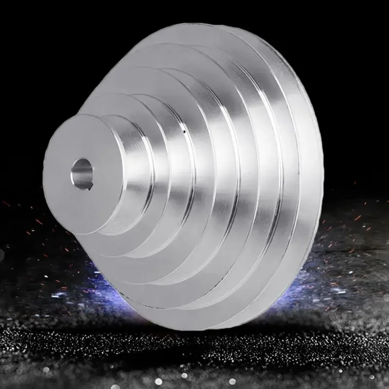 Aluminum A Type 5 Step Pagoda Pulley Wheel 150mm Outer Diameter 14mm to 28mm Bore for V-shaped Timing Belt