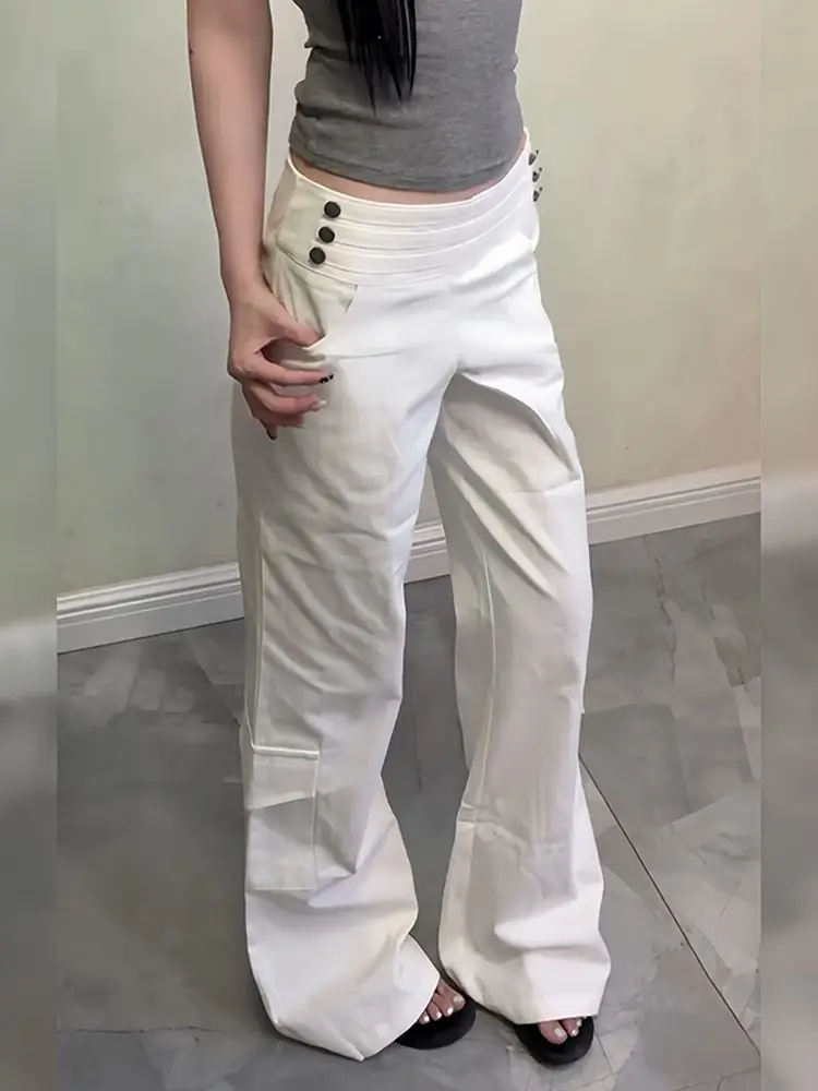American High Street Design Sense Buttoned Workwear Pants Women's Autumn New Style Slimming Micro Flared Floor-Length Pants