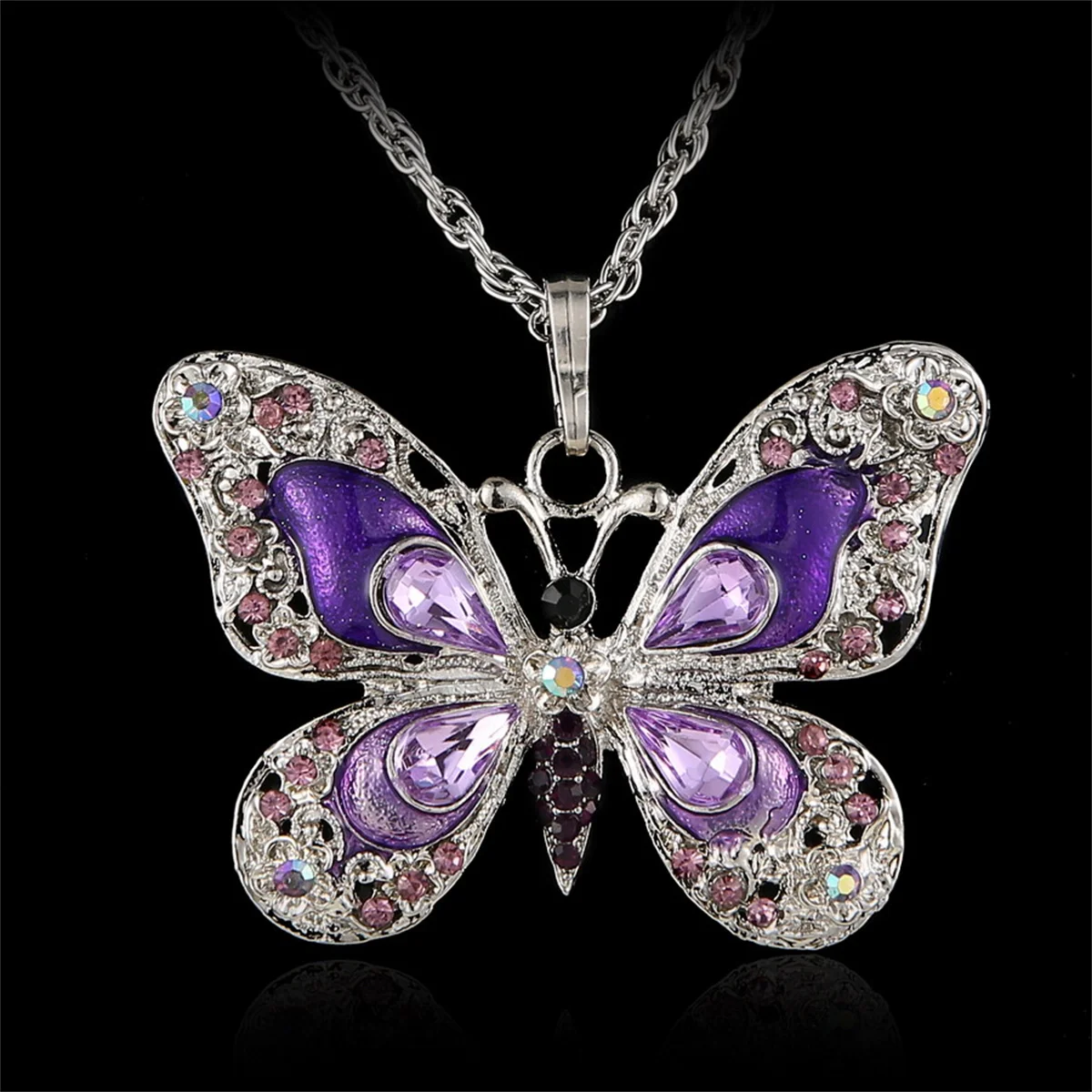 Vintage Colorful Crystal Butterfly Pendant Necklace For Women Fashion Collar Chain Necklace Party Wedding Aesthetic Y2k Jewelry