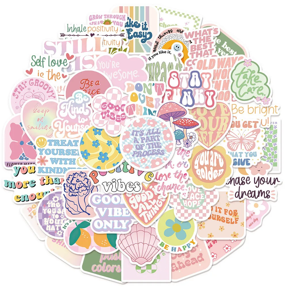 50PCS Pastel Inspirational Affirmation Stickers | Positive Self Love Quote Vinyl Stickers for Journal, Water Bottle & Laptop