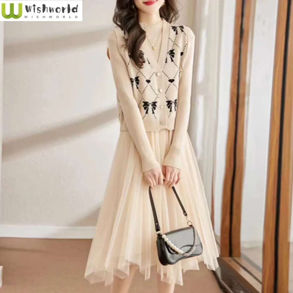 Autumn and Winter Women\'s Set 2023 New Korean Edition High Grade Elegant and Fashionable Knitted Two Piece Set