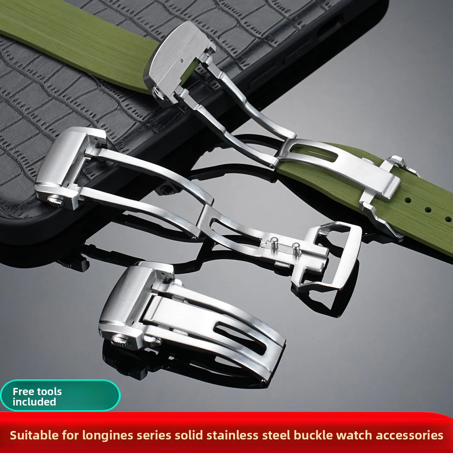 

Для Longines 18 мм регулируемая пряжка для часов-бабочки для силиконового резинового ремешка из нержавеющей стали, металлическая застежка, ремешок для часов, аксессуары