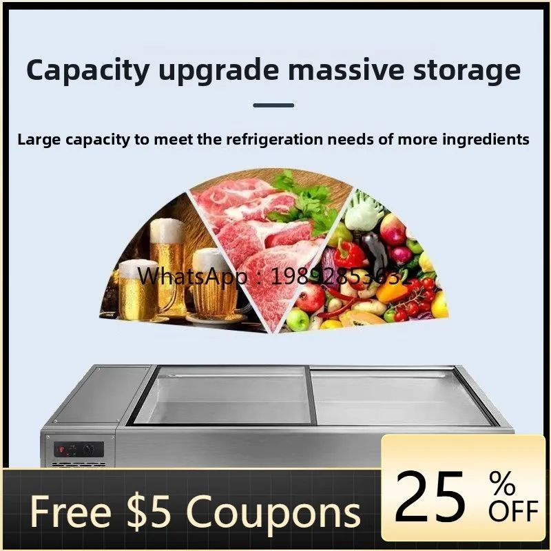 H23 Stainless Steel Freezer Stall Countertop Display Cabinet BBQ Refrigerated Freezer Desktop Small Fresh-keeping Cabinet