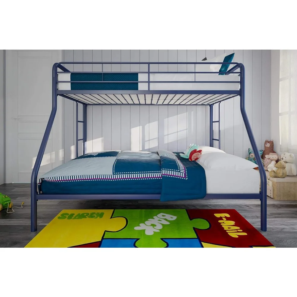 Dusty Metal Bunk Bed Frame for Kids, Teens, and Adults, with Angled Ladder, High Full Length Guardrail, Smooth Rounded Edges