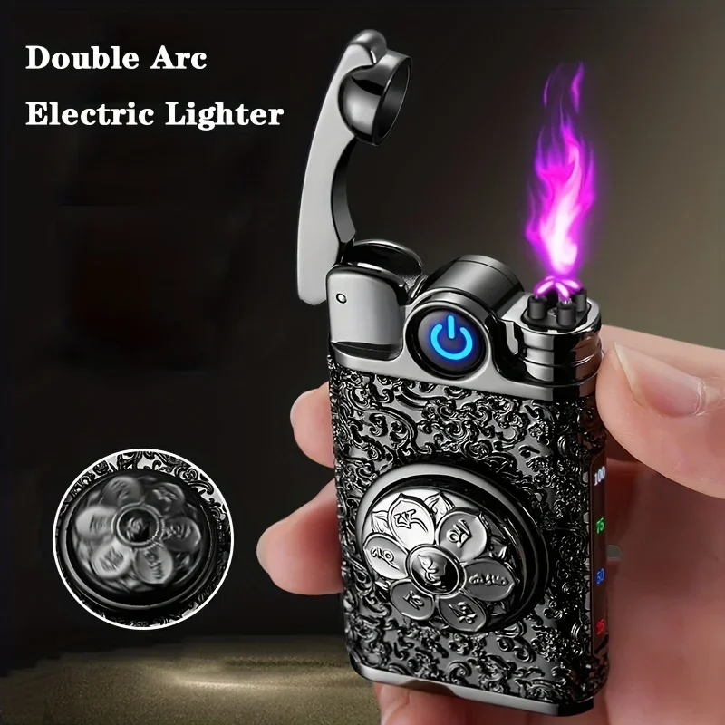 Metal windproof and waterproof flameless plasma lighter, USB rechargeable pulse double arc lighter, portable electric lighter