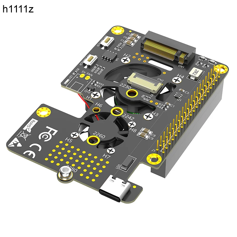 

NVMe M Key to PCI-E Adapter Support 2230 2242 2260 2280 M.2 NVME SSD Cooler Fan RGB LED Dual Switch FFC Cable for Raspberry Pi 5