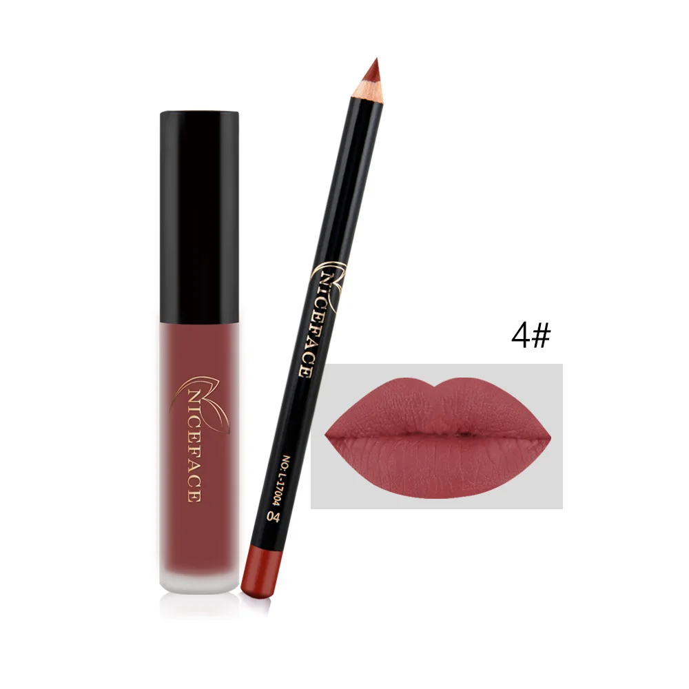 

Nude Liquid Lipsticks with pencil aterproof Velvet Matte Lip Gloss Long Lasting Non-stick Cup Lip Tint Makeup Pigment Cosmetics