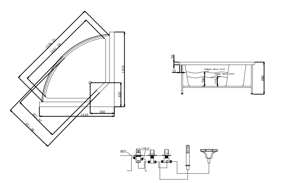 Modern 2-person White Acrylic Fan-shaped Spa Tub Small Indoor Jacuzzi, Outdoor Hotel With Soaking And Massage Functions