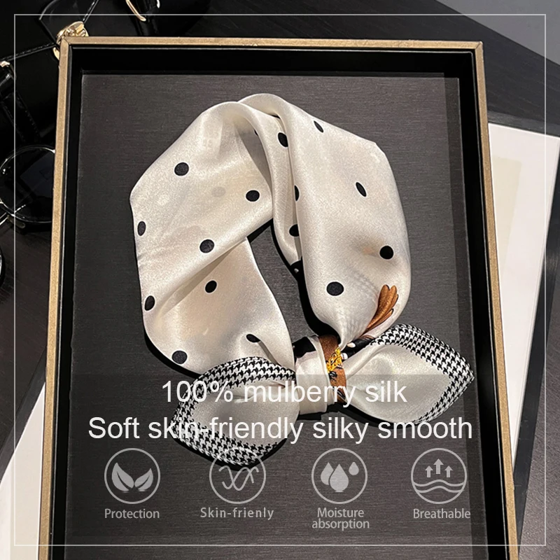 

100% Silk Scarf Bandana Women Flower Pattern Square Scarves Wrap Kerchief Mulberry Silk Headband Hijab Shawl Bag Handle Wrap Tie