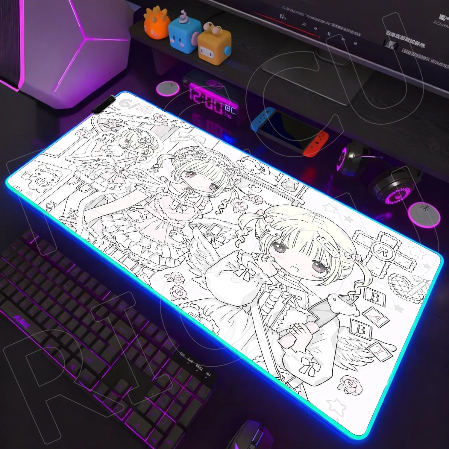 RGB XXL ماوس الوسادة كمبيوتر محمول الألعاب ثقافة فرعية LED مكتب الحصير ملحقات الكمبيوتر Kawaii ألعاب الملاك أنيمي مثير الفتيات لوحة المفاتيح السجاد الوردي