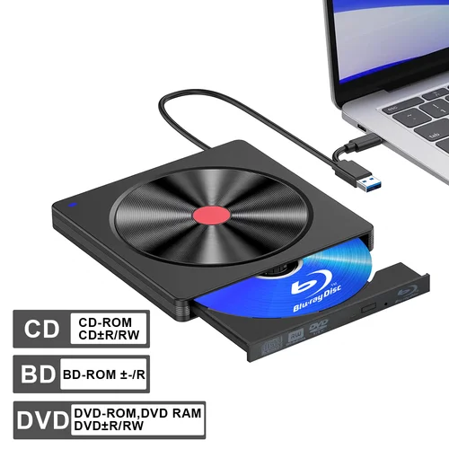 Unidad Blu-ray externa, reproductor Blu-ray portátil y grabador de CD DVD: lector USB 3.0 y tipo C BD/DVD/CD, liviano para PC portátil