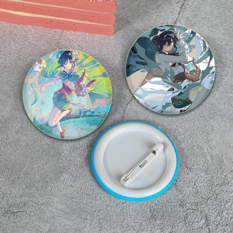 58/44/32MM Anime Genshin Impact Venti Tinplate Badge DIY Custom Cartoon Brooch Pin for Clothes Decoration Fans Collection Gifts