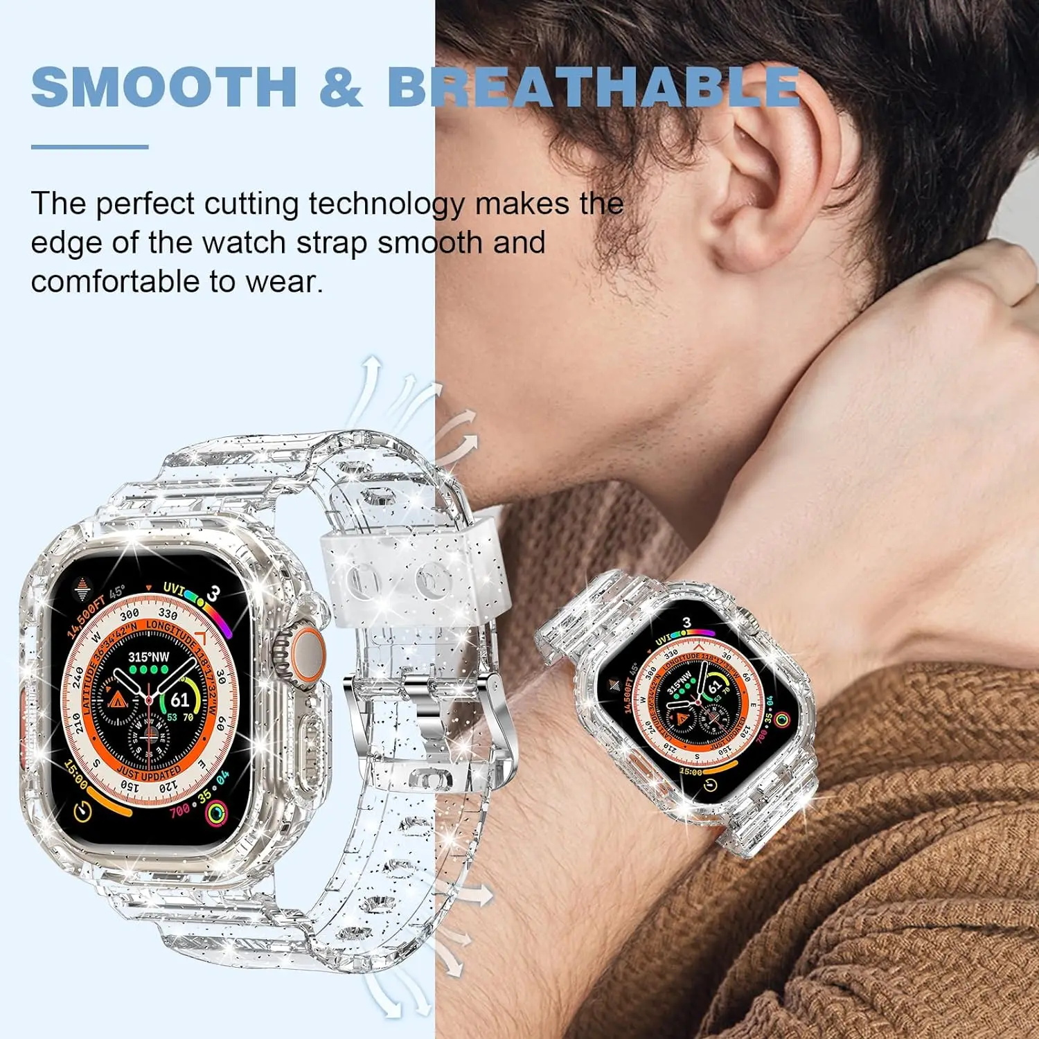 Compatible for Crystal Clear Apple Watch Bands, 45mm 44mm 42mm 41mm 40mm 38mm Bumper Case for Men Women Jelly Sport Case Band fo