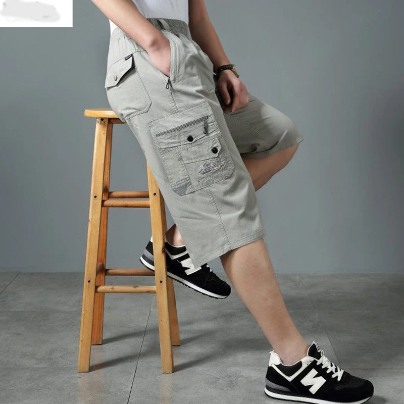 Fashion Zipper Pockets Embroidery Straight Cargo Casual Pants Men's Clothing 2024 Summer New Loose Elastic All-match Capri Pants