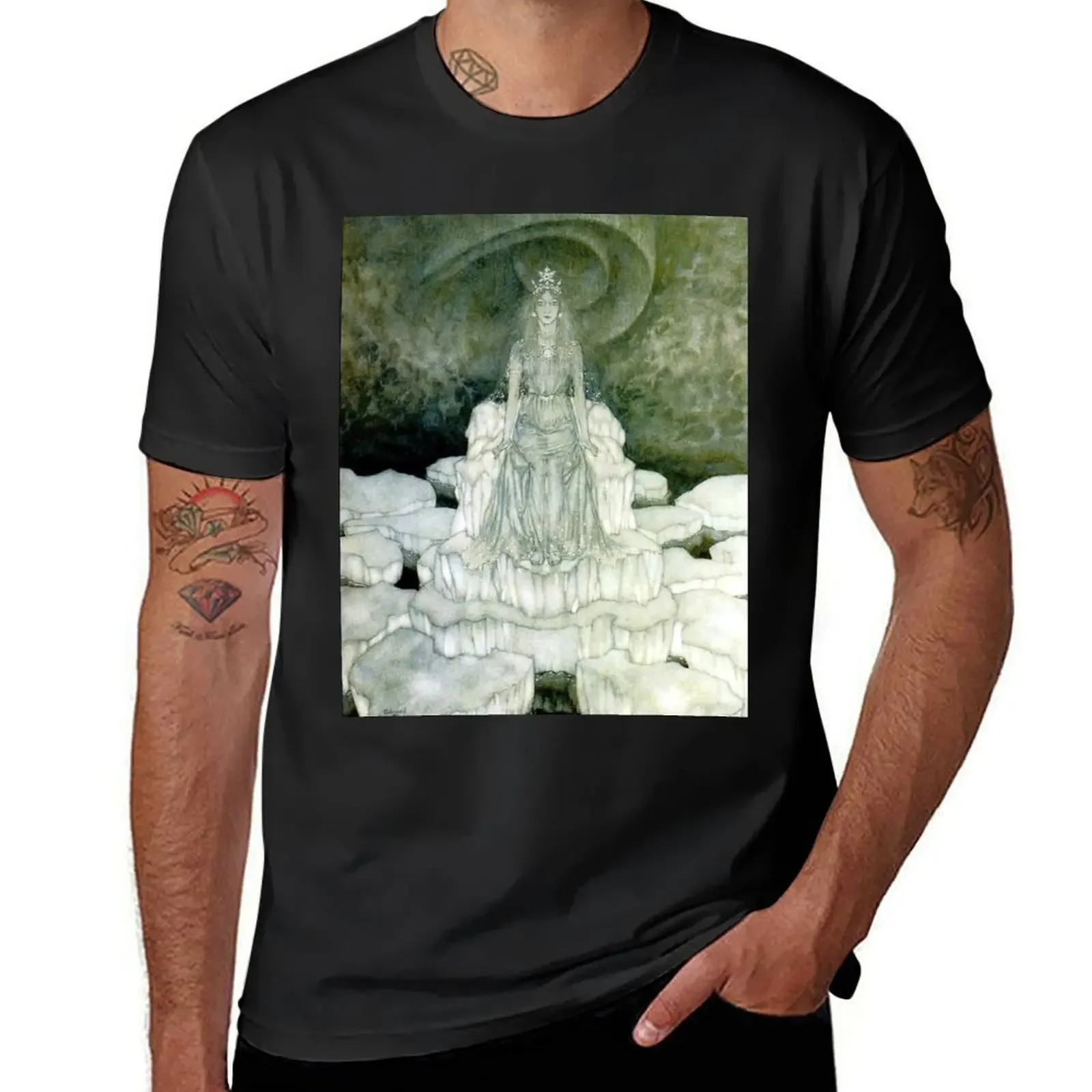 

The Snow Queen on her Throne - Edmund Dulac T-Shirt summer 2025 quick-drying anime Man t-shirt Men's cotton t-shirt